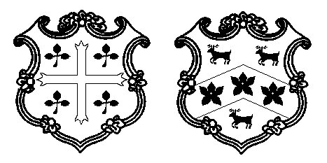 Manning shield featuring a cross and trefoils and the Robinson shield featuring deer and chevrons